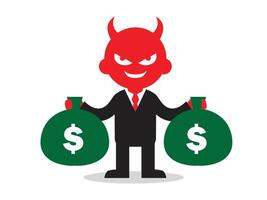 illustration of devil as corruptor, stealing money on white background vector