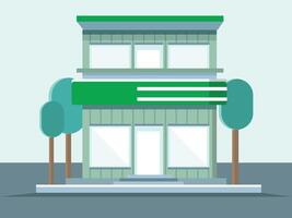 Green multi-story building with trees vector