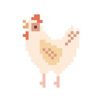 Cute Pixel Art Chicken Retro 8-Bit Farm Bird Illustration for Game or Kids Design vector