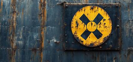 Weathered Warning Sign on Industrial Wall Highlighting Safety Precautions in Urban Area. photo