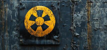 Caution Sign Displayed on Weathered Surface Indicating Hazardous Materials in Industrial Area. photo