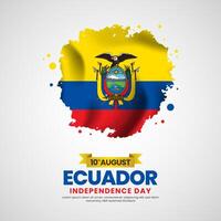 Ecuador independence day with Grunge brush painted flag style for square banner background vector
