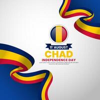Chad independence day greeting card, square banner background with ribbon flag vector