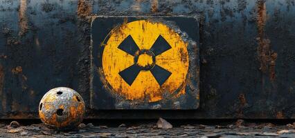 Caution Sign Displayed on Weathered Surface Indicating Hazardous Materials in Industrial Area photo