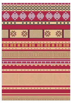 un repitiendo modelo presentando vibrante rojo y suave beige colores entrelazados en un resumen diseño. vector