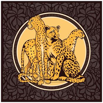 A cheetah and a leopard against a black background, highlighting their unique fur patterns and body shapes. vector