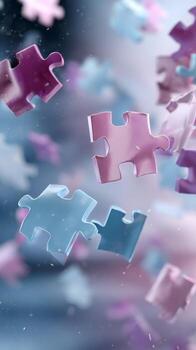 Colorful Puzzle Pieces Floating in an Abstract Background With Soft Lighting. photo