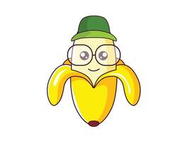 Cartoon banana with glasses and a cap vector