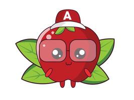 cartoon apple with glasses and cap vector