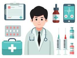 Doctor with medical tools and equipment vector