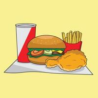 Fast food meal with burger and fries vector