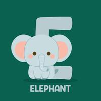 Cartoon elephant next to letter E vector