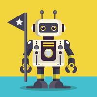 Cute robot holding a flag vector