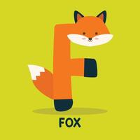 Animal alphabet Letters from F Fox Cartoon cute animals vector