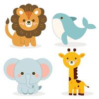 cute animal illustrations in flat design vector