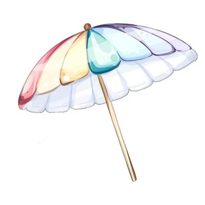 Bright and inviting beach umbrella stands tall in the sand, providing cool shade for visitors relaxing under the sun, creating a perfect summer atmosphere filled with laughter and joy.