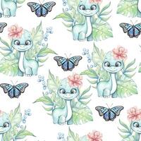 Colorful dinosaur pattern with butterflies vector
