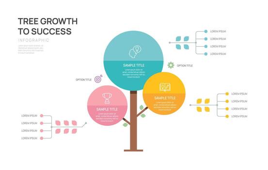 Tree of Success business infographic growth strategy steps timeline template. vector