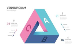 Venn diagram business infographic circle triangle chart template 3 options, presentation with venn diagram elements illustration. vector