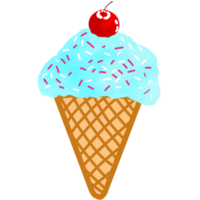 Sprinkle blue ice cream in the cone with cherry on top illustration. png