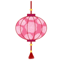 Beautiful and cute pink Chinese lantern with flowers pattern illustration for decoration png