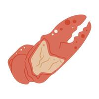 Simple illustration of a cooked red crab or lobster claw with meat exposed, ideal for seafood and gourmet food themes. vector