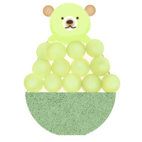 Korean melon bingsu on top with green teddy bear ice cream, Korean dessert png