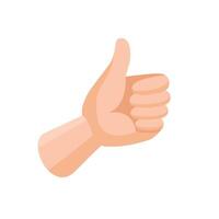 Human hand showing thumb up, like, positive sign. Isolated on white background. Gesture of approval. Flat design. Cartoon vector