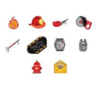 Firefighting tools and emergency icons vector