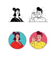 Illustration of a young man and a girl. . Retro-style characters. Flat style. Materials for character development and design projects. vector