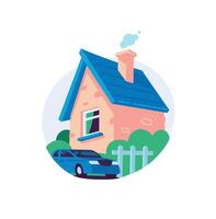 Illustration of a house and a car. . A symbol of real estate, credit and collateral. Private property. Background for design projects. vector