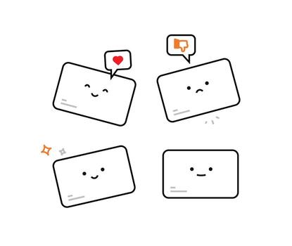 Plastic card icons. . Linear style. A set of icons for design projects. Lively and cute characters with human faces. vector