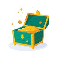 Illustration of a green chest with gold coins. . A symbol of wealth and abundance. Background for design projects. vector