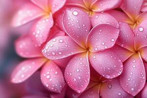 Rain-kissed Pink Flowers With Vibrant Yellow Centers Captured in a Close-Up View photo