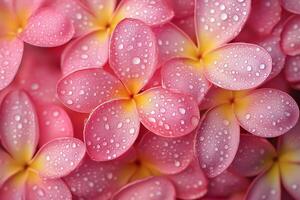 Rain-kissed Pink Flowers With Vibrant Yellow Centers Captured in a Close-Up View. photo
