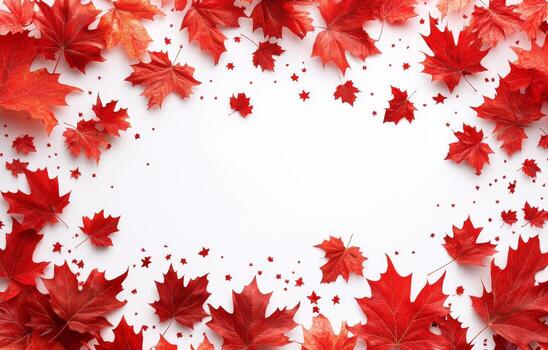 Bright Autumn Leaves Surround a White Space, Creating a Vibrant Natural Frame in a Seasonal Display. photo