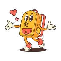 A Joyful Backpack Character Jumping With Hearts Floating Arms Open Expressing Love Illustration vector
