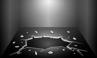 comic cartoon floor cracked hole on dark room with lightroom , broken floor background illustration. cracked and perforated floor vector