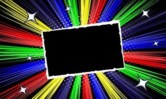 Pop art comic background with square torn paper, colorful shine burst and dot halftone effect. Comic book cartoon speech bubble for text. Cartoon colorful burst background for text template. vector