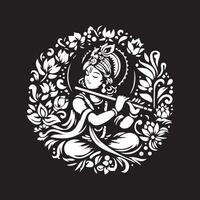 krishna, the lord of music, in a floral pattern vector