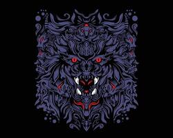 a wolf head with red eyes on a black background vector