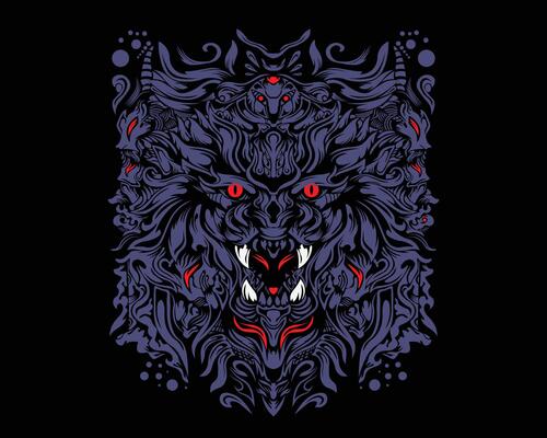 a wolf head with red eyes on a black background