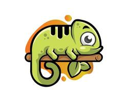 A cartoon chameleon sitting on a branch vector