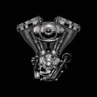 shows a polished, chrome motorcycle engine with a V-twin configuration vector