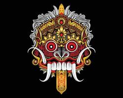 Balinese Leak mask ,red, gold, scary fangs vector