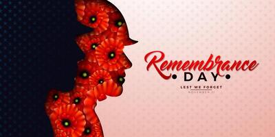 Remembrance Day with flowers and silhouette vector
