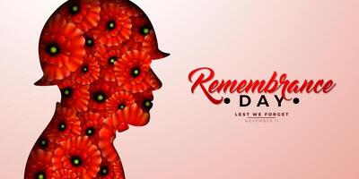 Silhouette with red flowers for Remembrance Day vector