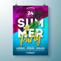 Summer party flyer with palm leaves vector