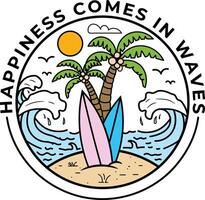 Happiness comes in waves Summer T Shirt Design Illustration for Print Items and Mug Graphics vector