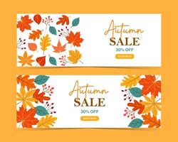 Autumn sale banner, poster or flyer set. illustration with frame of bright beautiful leaves on white, blue and red background. Template Set for advertising, web, social media and fashion ads vector